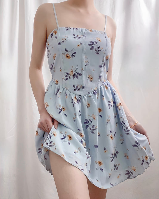 Sunniva Blue Sunflower Floral Dress