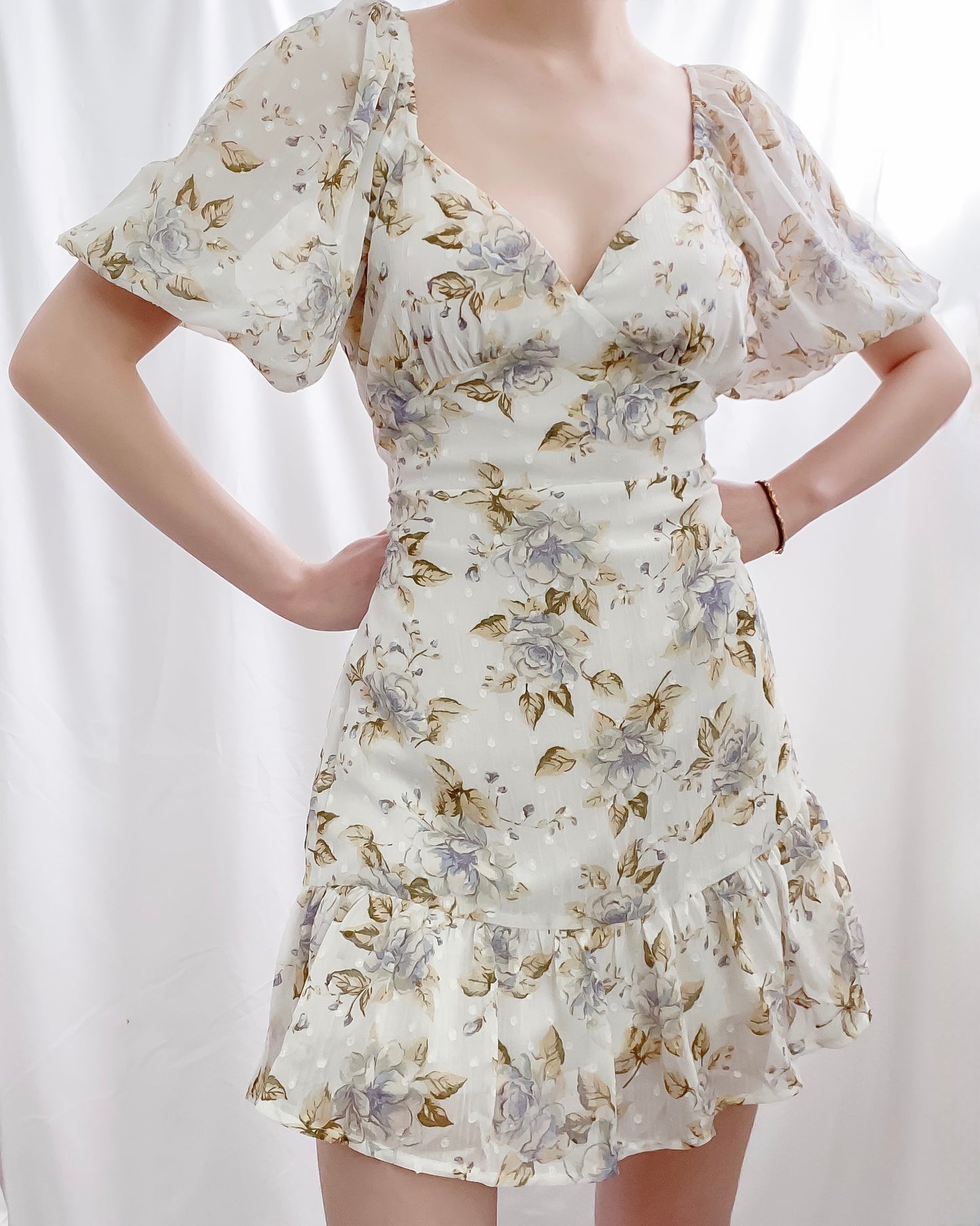 Lilah Swiss Dot Floral Dress w/ Back Detail