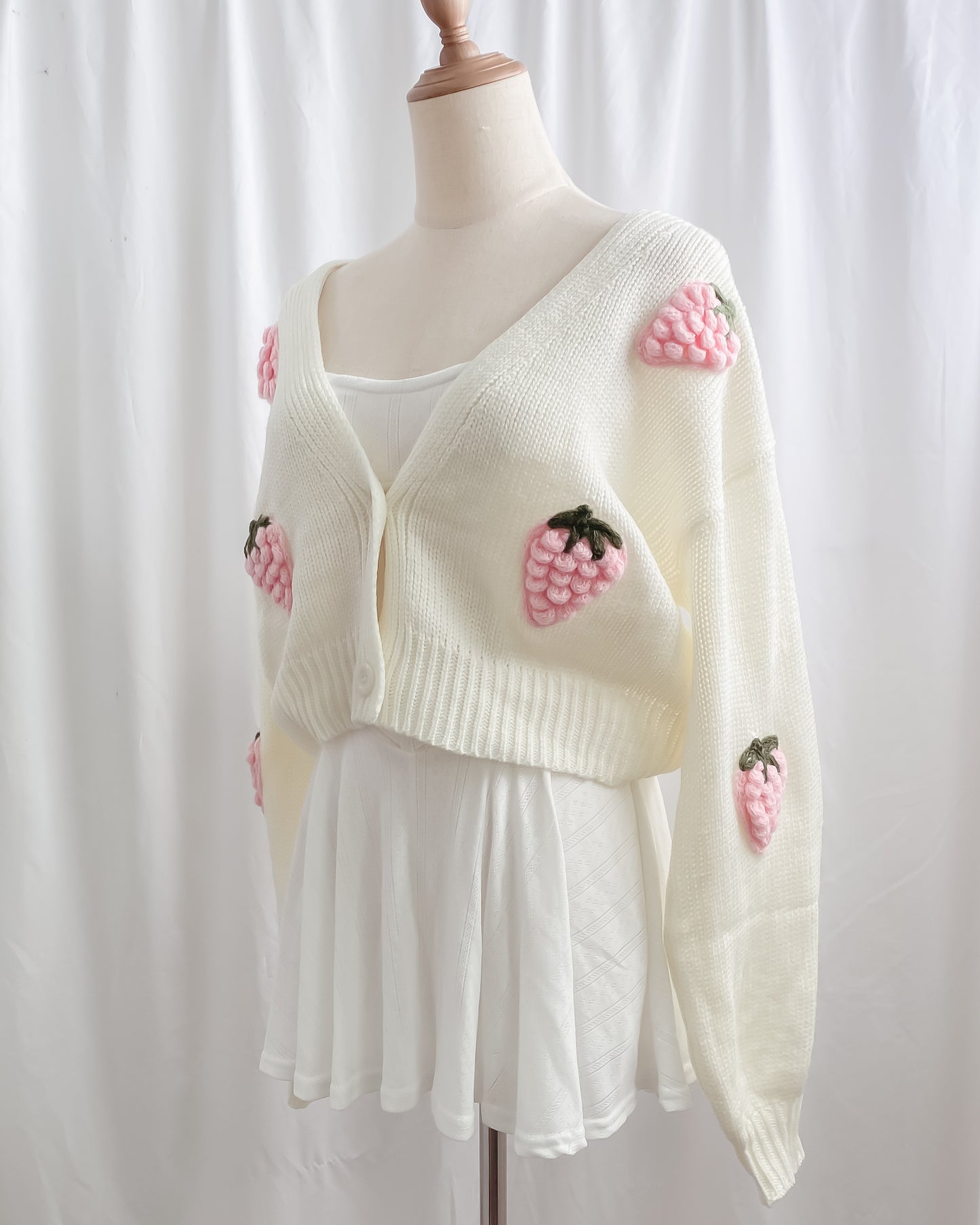 Clementine Chunky Embroidered 3D Strawberry Cardigan