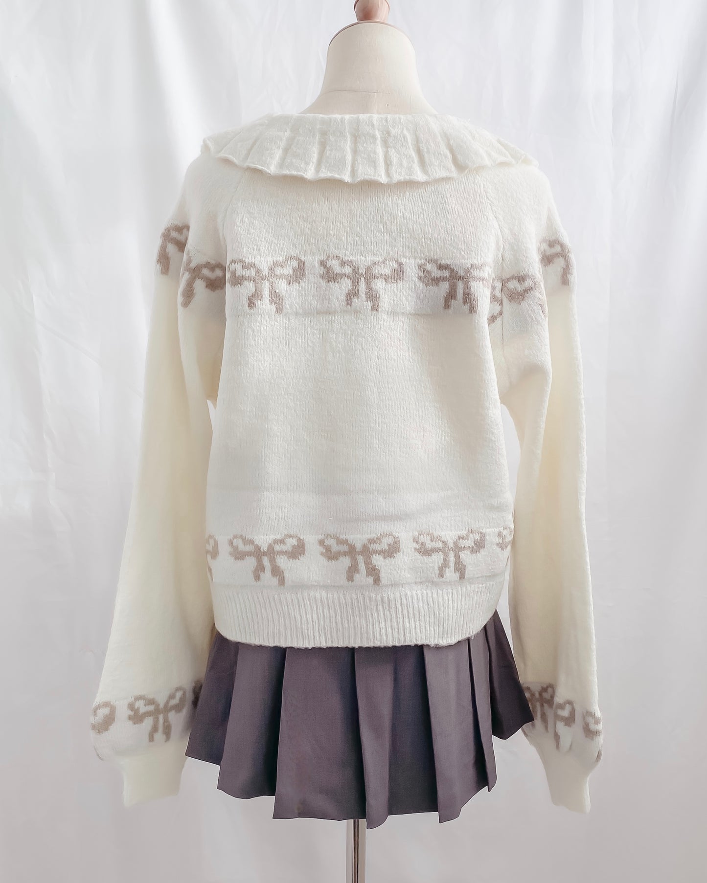 Angelina Ribbon Bows Button Up Cardigan w/ Peter Pan Collar