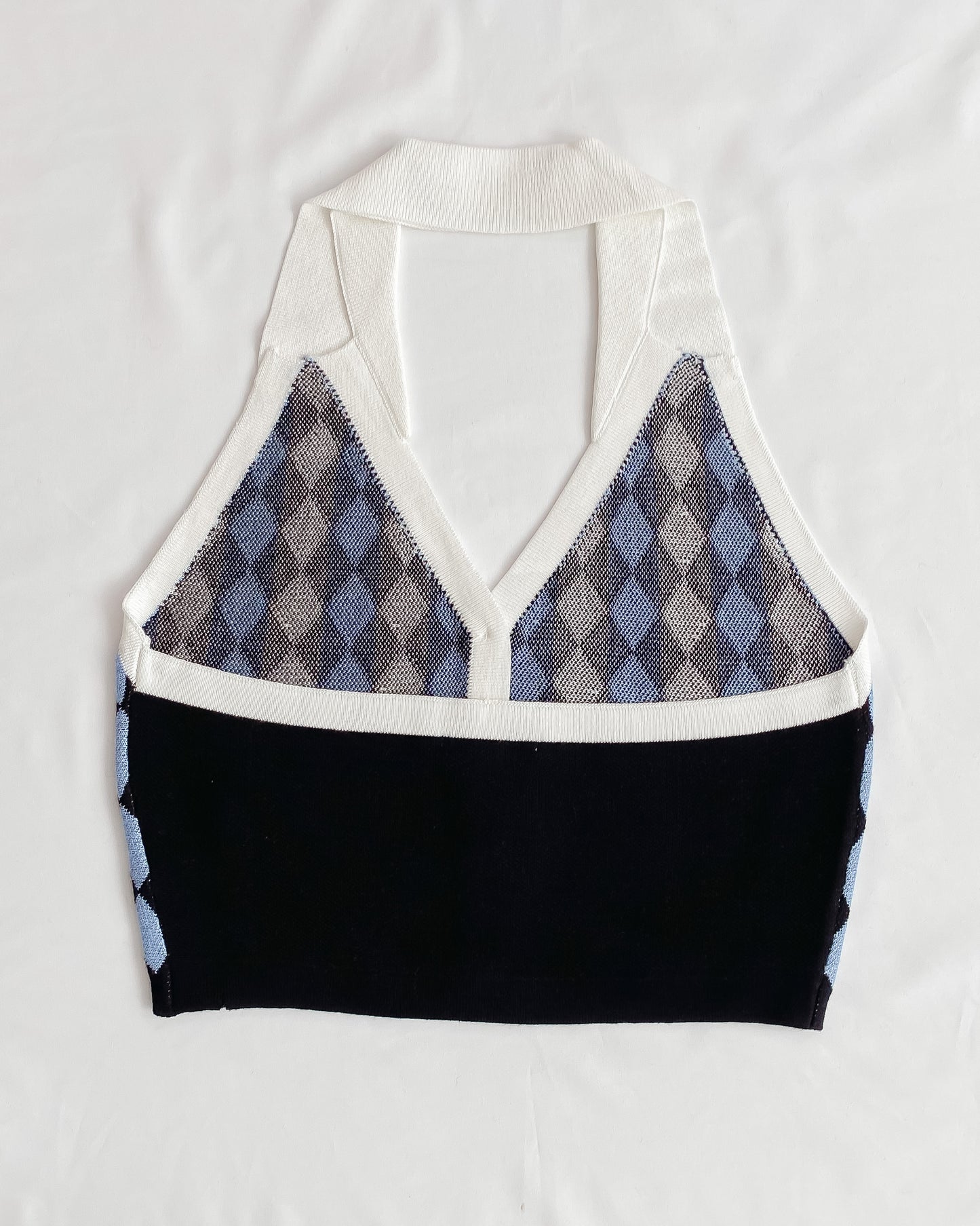 Kiera Checkered Halter Polo Neck Crop Top