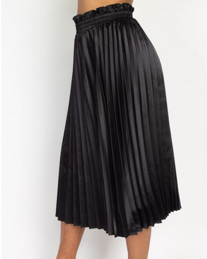 Vivian Satin Pleated Accordion Midi Skirt - Skies Blush
