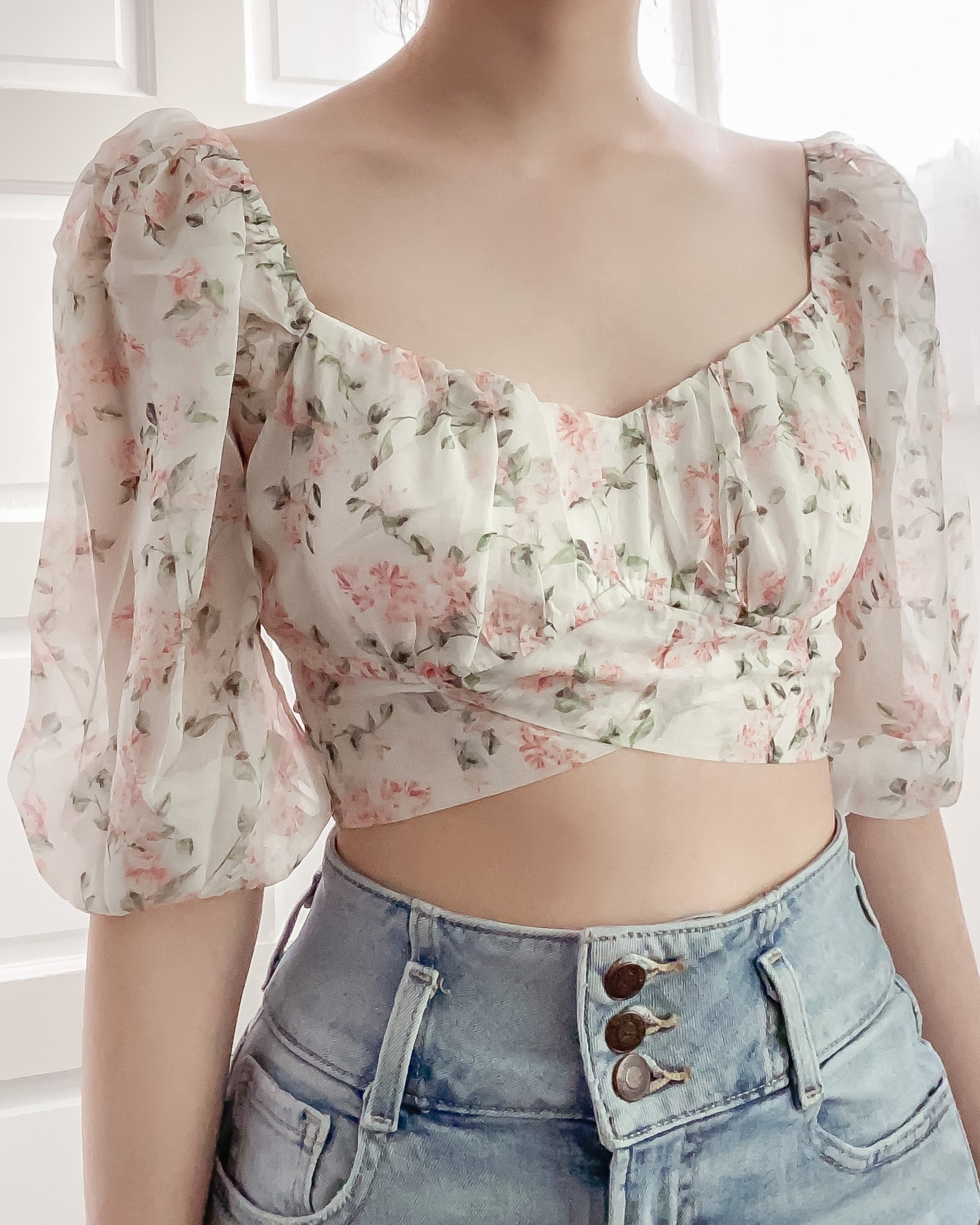 Estelle Floral Tied Back Blouse - Skies Blush