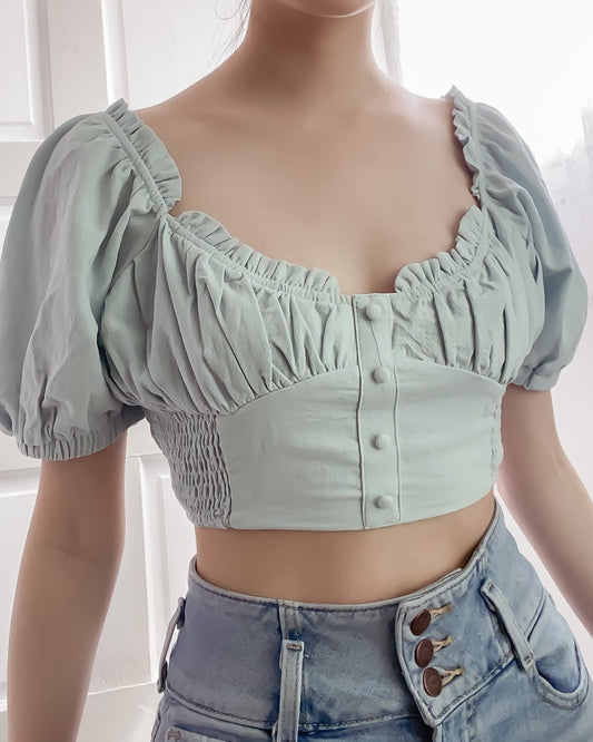 Bonnie Milkmaid Crop Top - Skies Blush