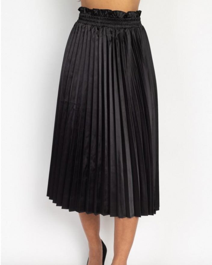 Vivian Satin Pleated Accordion Midi Skirt - Skies Blush