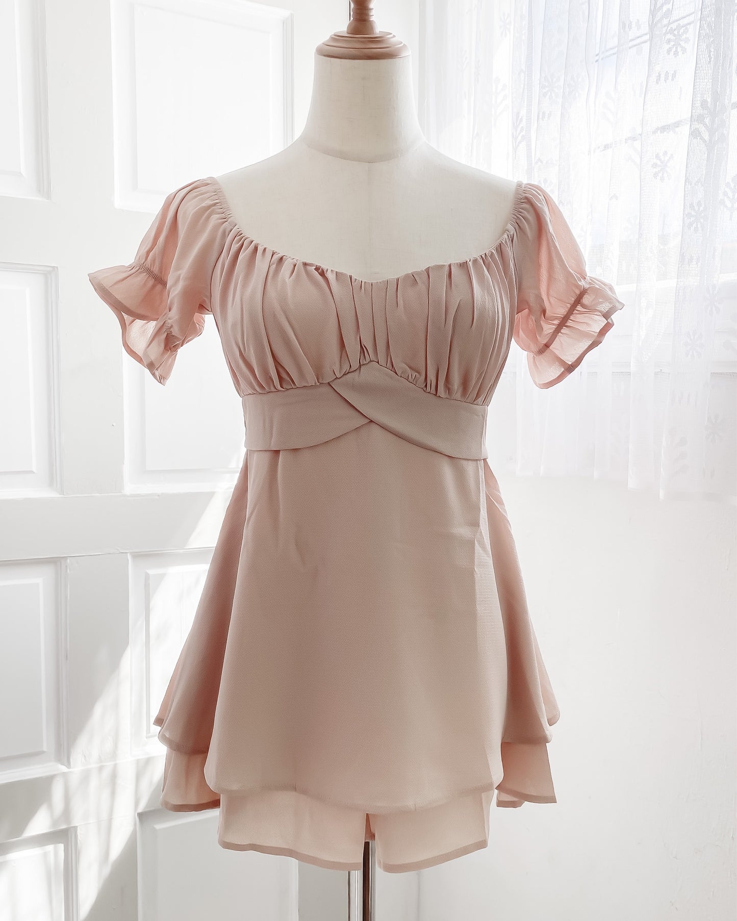 Millie Babydoll Romper (Taupe) - Skies Blush