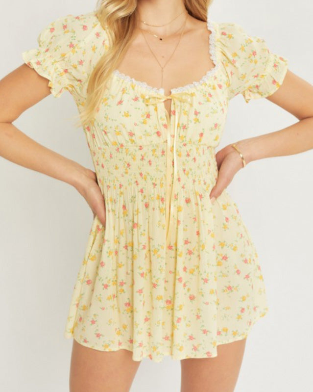 Thalia Ditsy Floral Lace Trim Romper