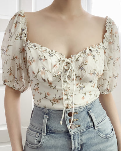 Arielle Floral Ruffle Trim Milkmaid Top