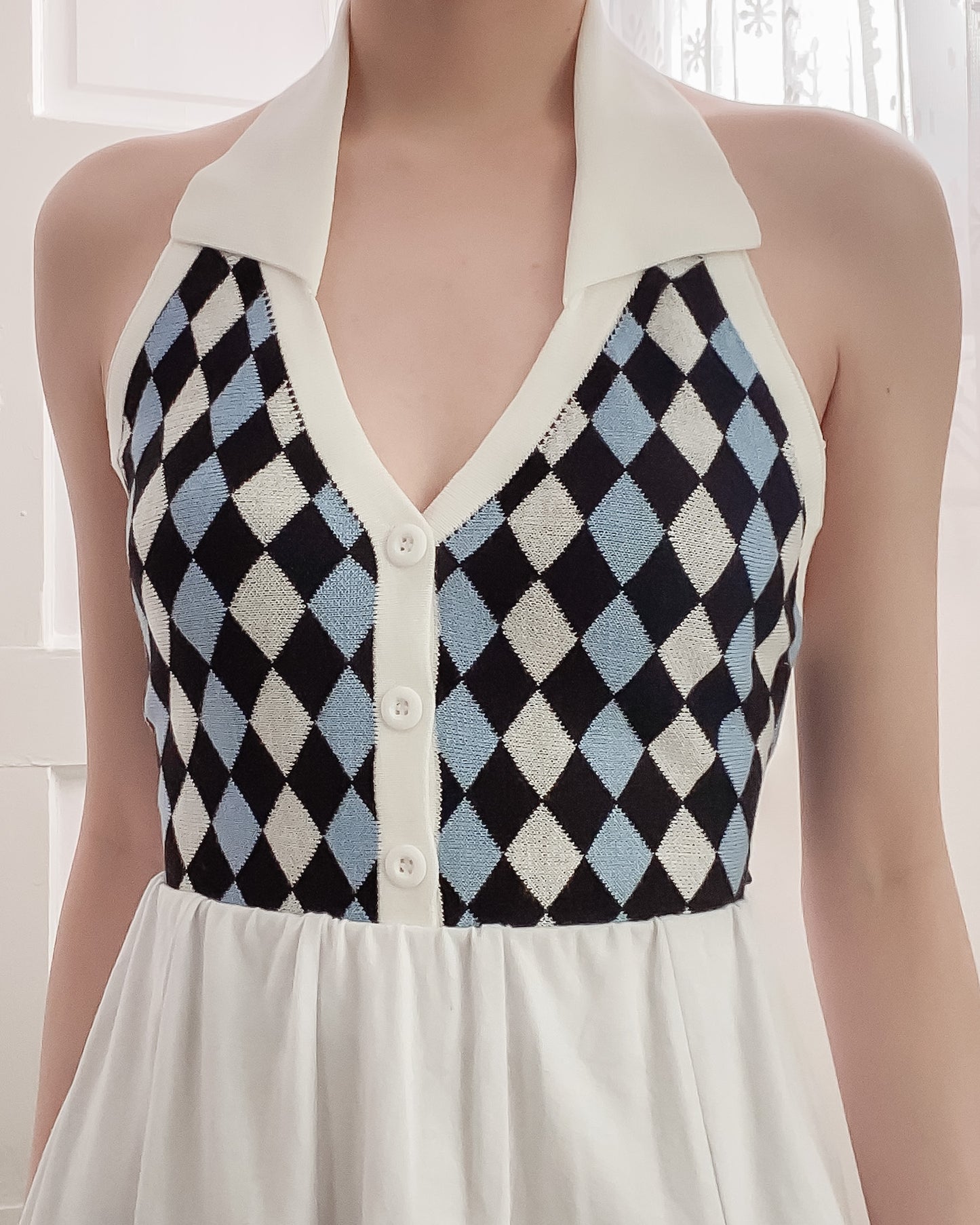 Kiera Checkered Halter Polo Neck Crop Top