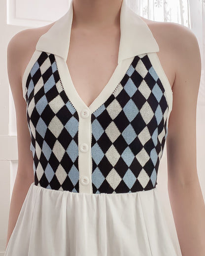 Kiera Checkered Halter Polo Neck Crop Top