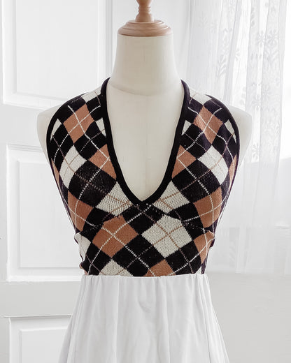 Kendall Argyle Plaid Wrap Halter Top