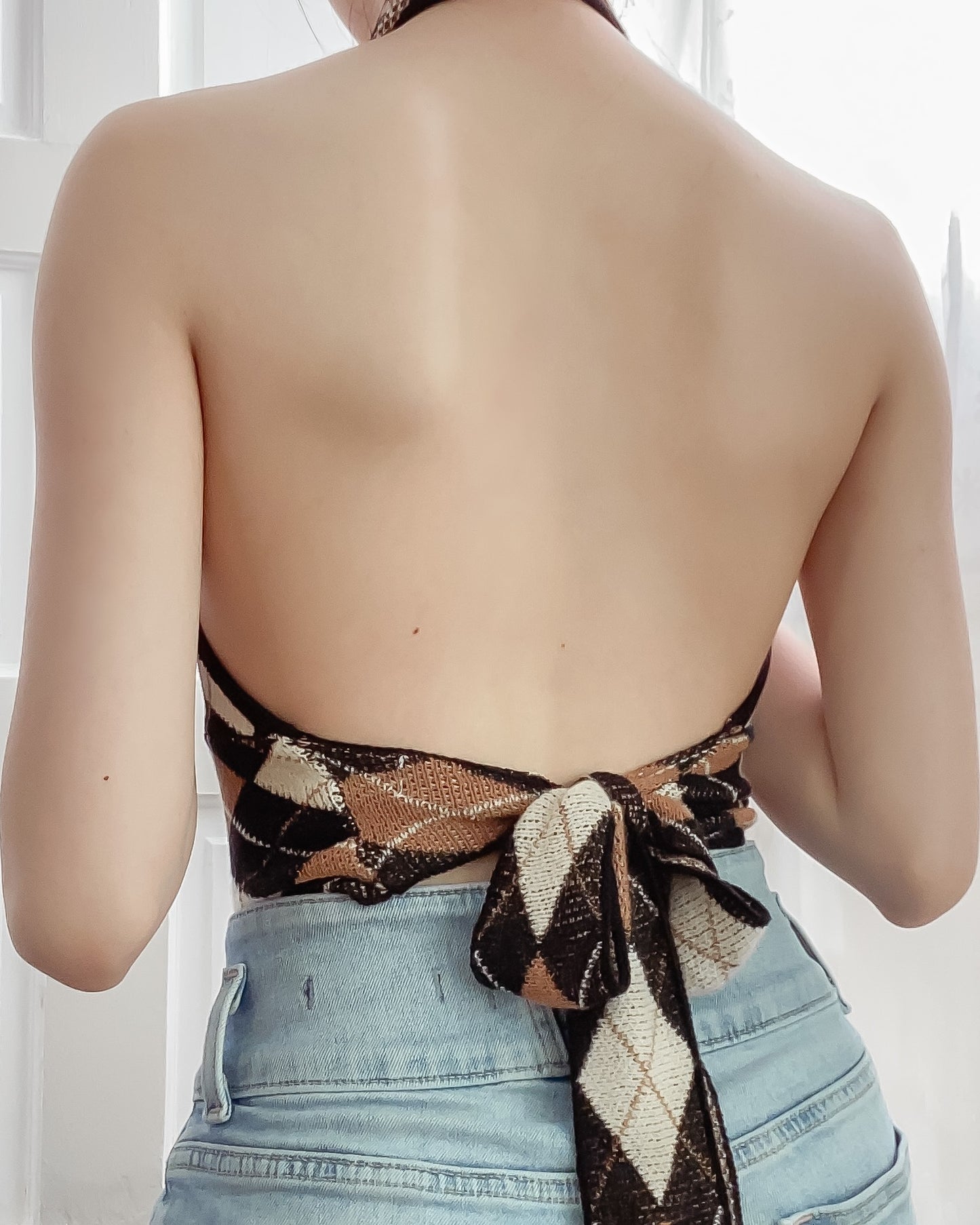 Kendall Argyle Plaid Wrap Halter Top