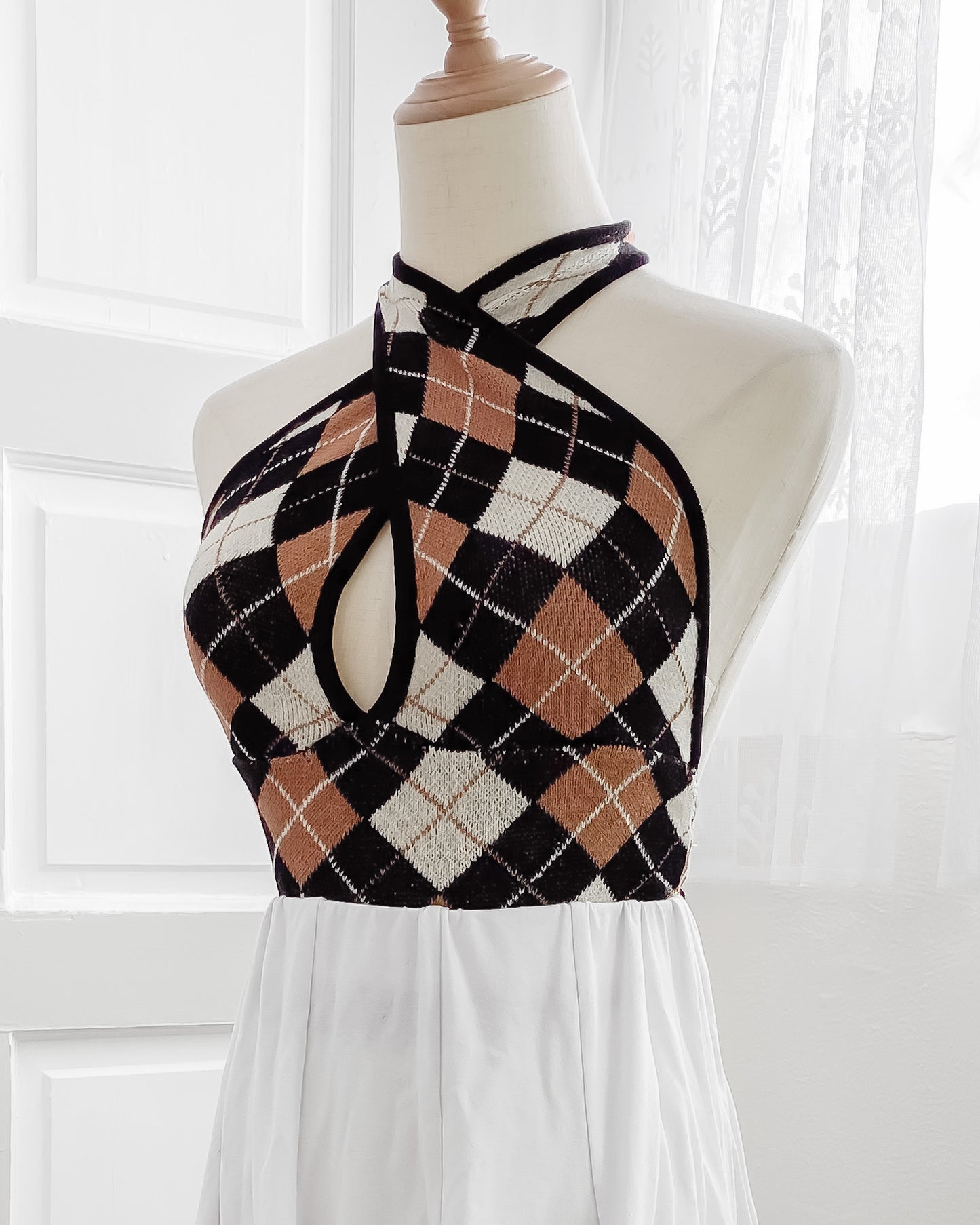 Kendall Argyle Plaid Wrap Halter Top