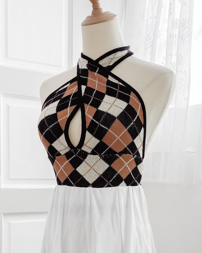 Kendall Argyle Plaid Wrap Halter Top