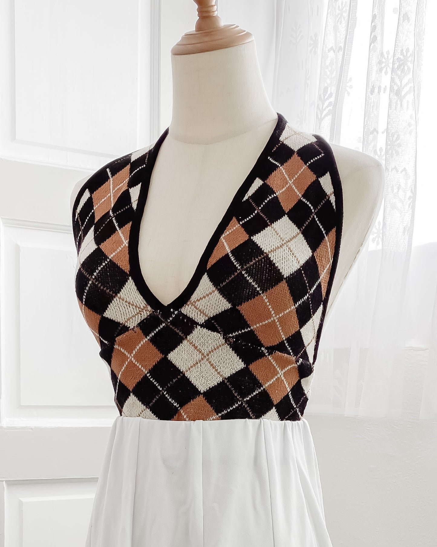 Kendall Argyle Plaid Wrap Halter Top