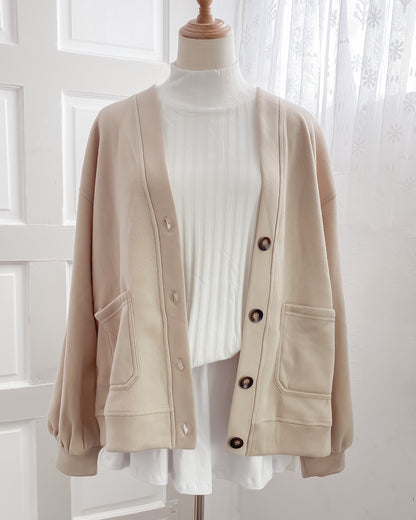 Mika Oversized Fleece Button Up Cardigan (Beige)