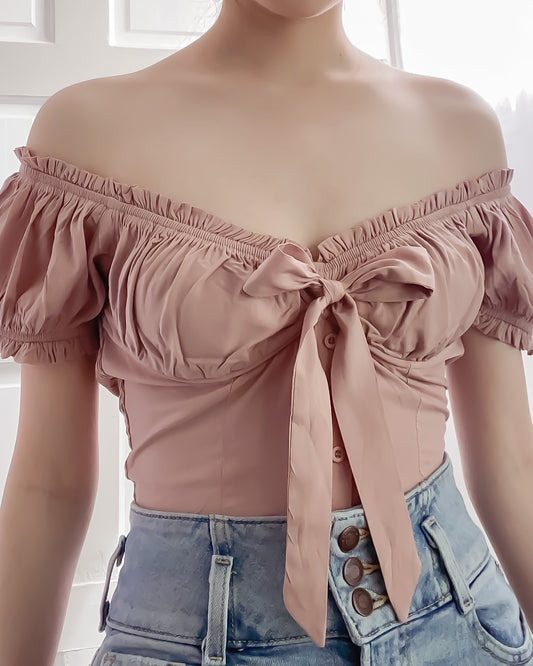 Mavis Bow Front Milkmaid Top - Skies Blush