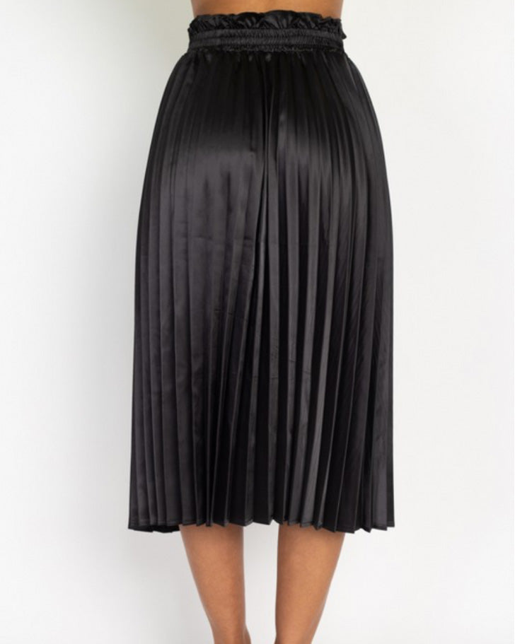 Vivian Satin Pleated Accordion Midi Skirt - Skies Blush