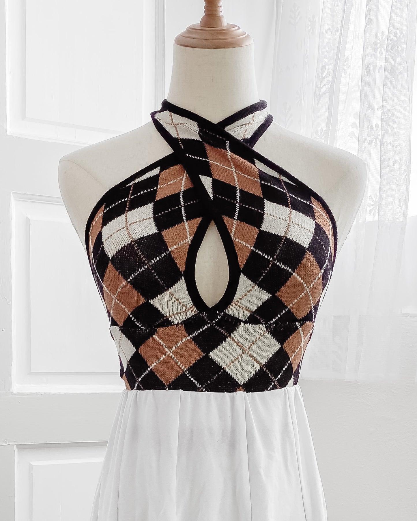 Kendall Argyle Plaid Wrap Halter Top
