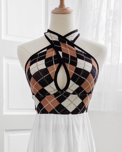 Kendall Argyle Plaid Wrap Halter Top