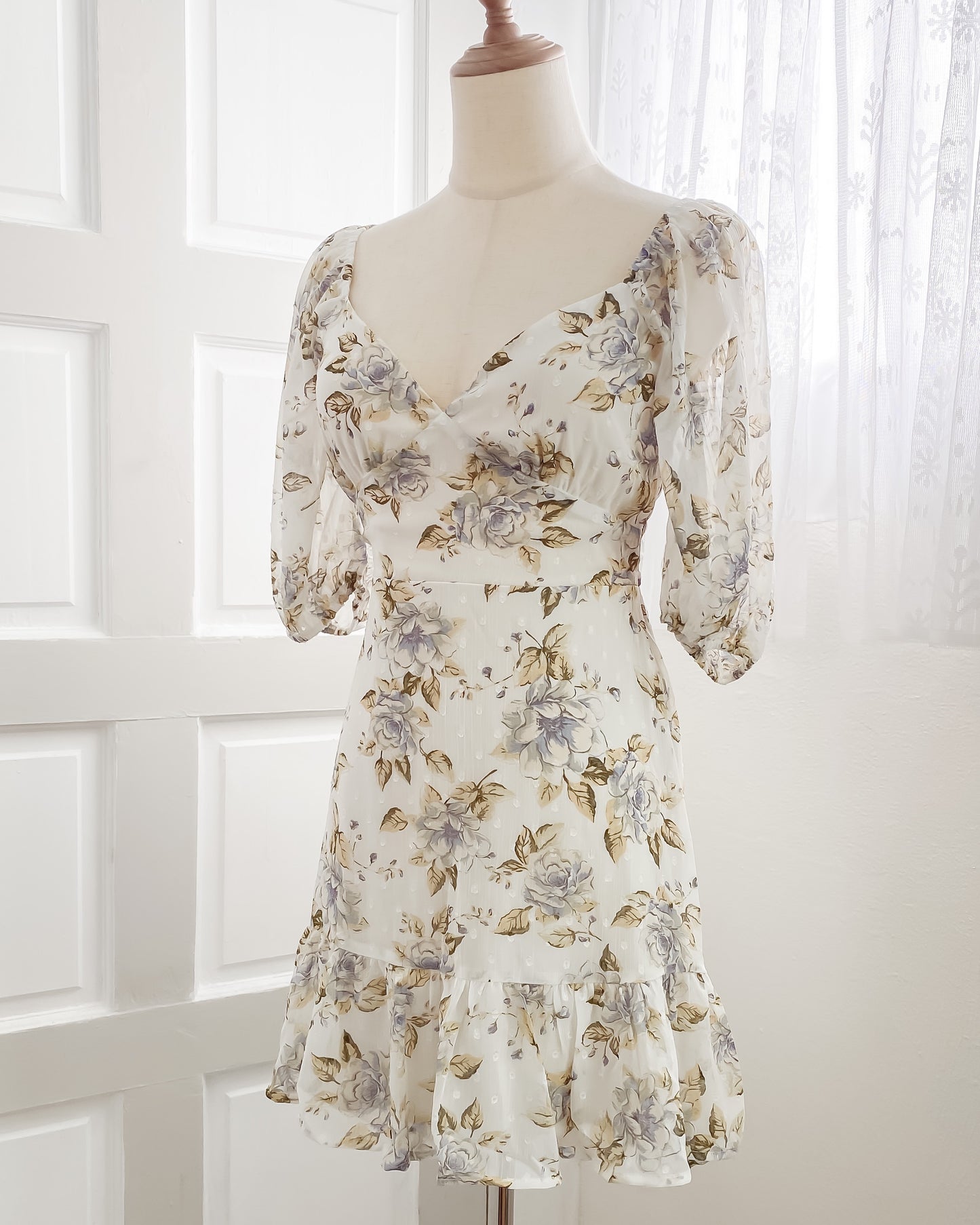 Lilah Swiss Dot Floral Dress w/ Back Detail