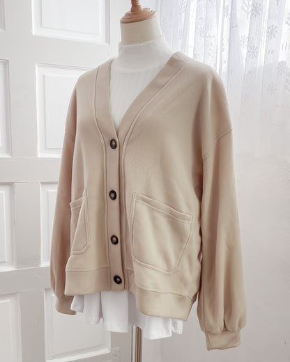 Mika Oversized Fleece Button Up Cardigan (Beige)