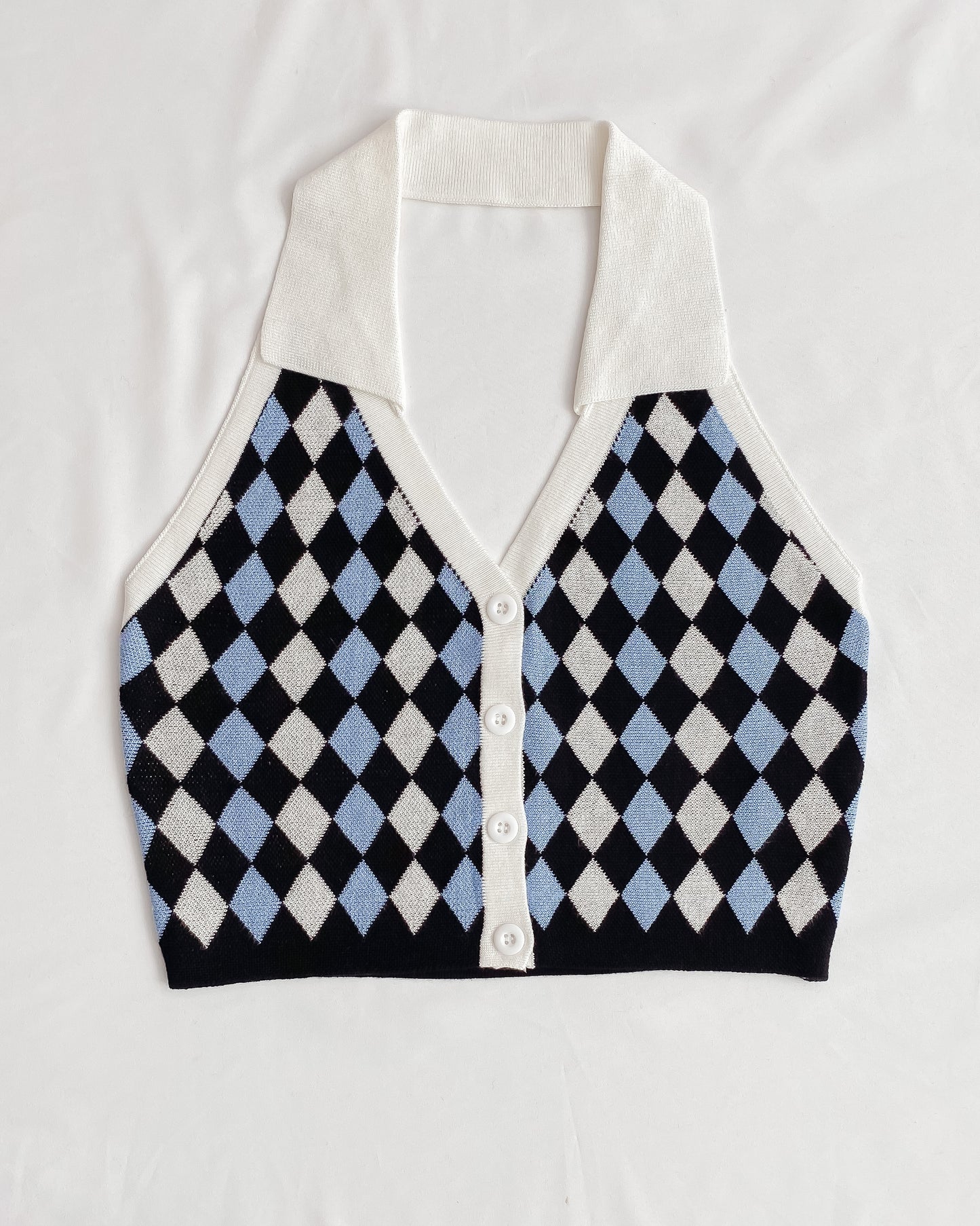 Kiera Checkered Halter Polo Neck Crop Top
