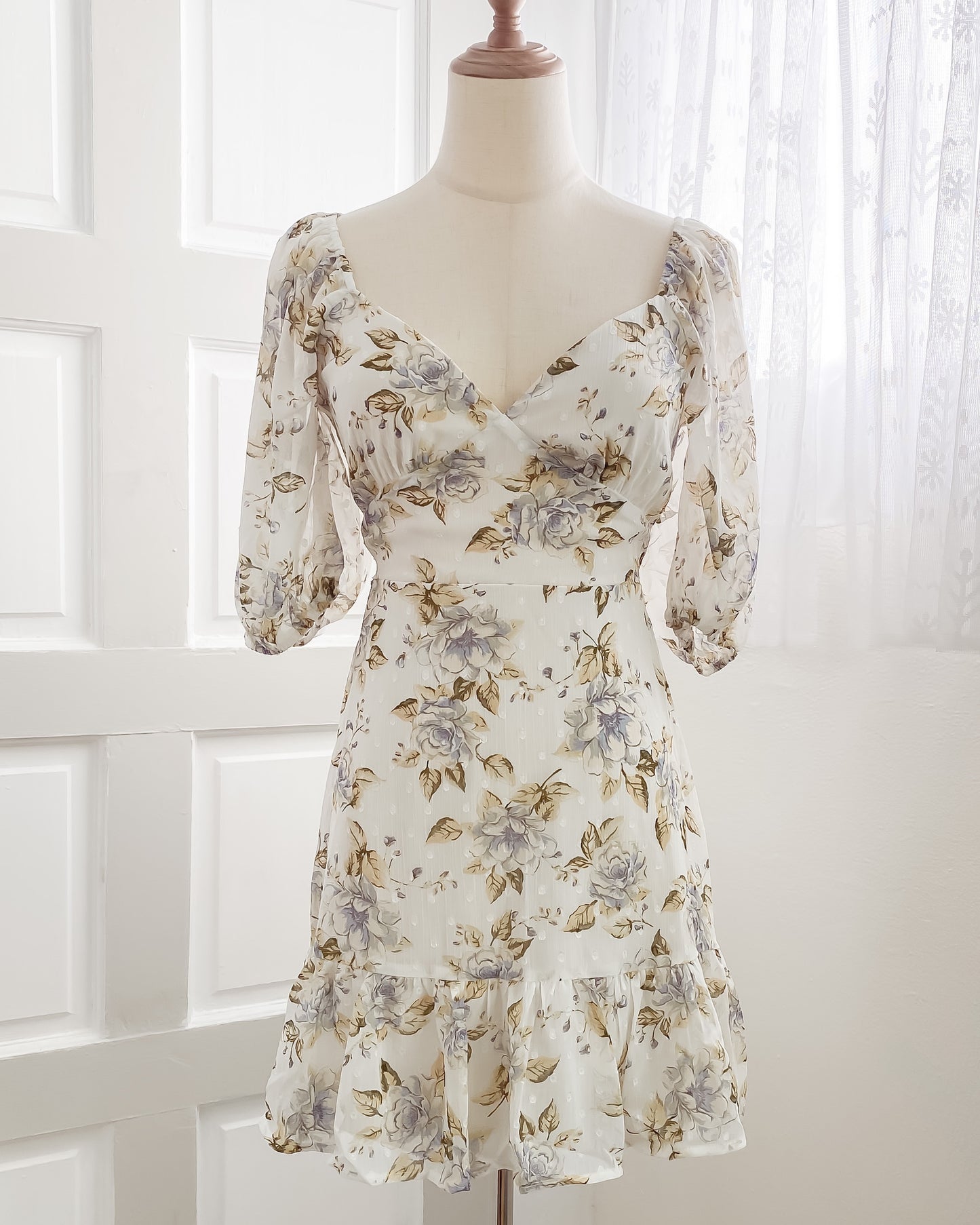 Lilah Swiss Dot Floral Dress w/ Back Detail